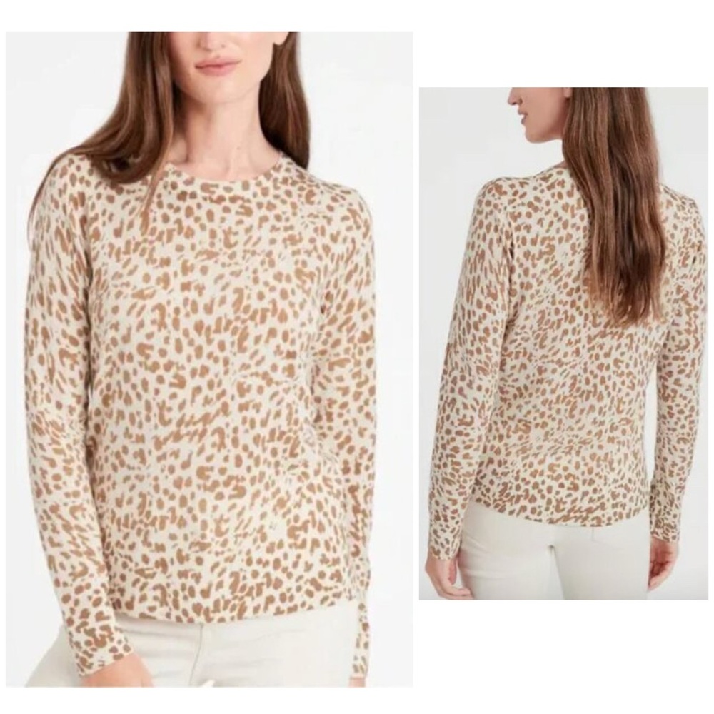 Banana Republic Washable Merino Wool Animal Print Crew Neck Sweater Size XS EUC